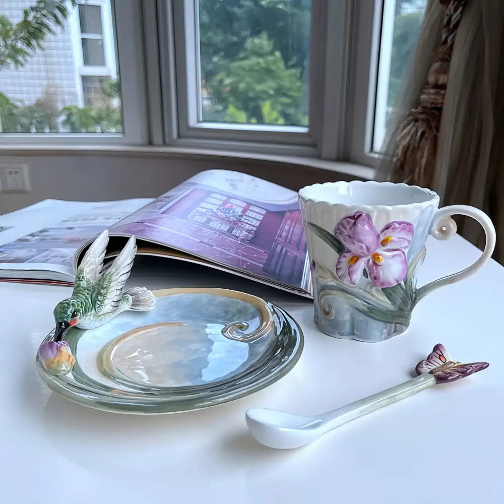 Handcrafted Hummingbird Ceramic Mug with Spoon – Coffee, Tea, or Hot Chocolate Cup, Great for Home or Gift