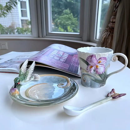 Handcrafted Hummingbird Ceramic Mug with Spoon – Coffee, Tea, or Hot Chocolate Cup, Great for Home or Gift