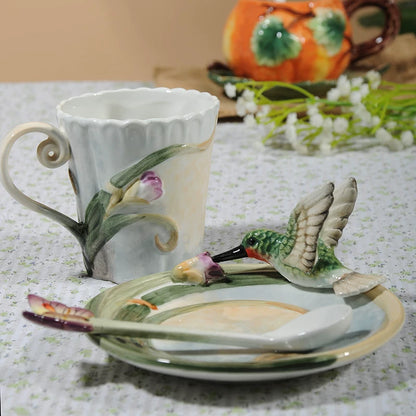 Handcrafted Hummingbird Ceramic Mug with Spoon – Coffee, Tea, or Hot Chocolate Cup, Great for Home or Gift
