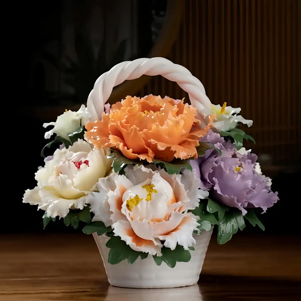 Blooming Splendor" Handmade Porcelain Flower Basket – Intangible Cultural Heritage (1kg / 3kg)
