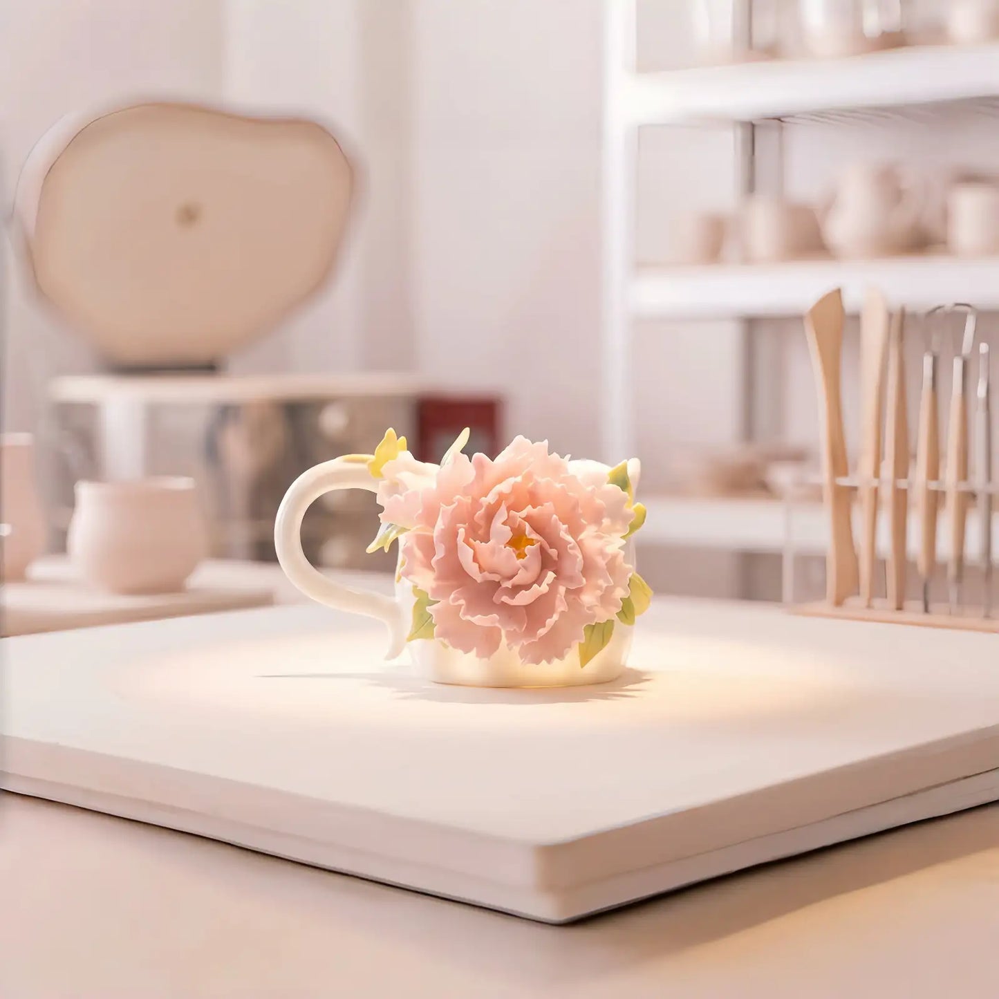 Hand-Sculpted Flower Ceramic Mug | Unique Gift for Her