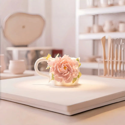 Hand-Sculpted Flower Ceramic Mug | Unique Gift for Her