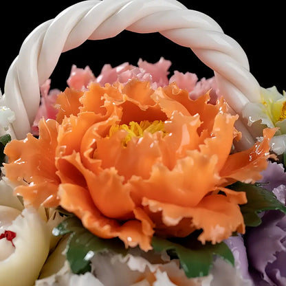 Blooming Splendor" Handmade Porcelain Flower Basket – Intangible Cultural Heritage (1kg / 3kg)