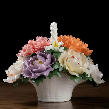 Blooming Splendor" Handmade Porcelain Flower Basket – Intangible Cultural Heritage (1kg / 3kg)