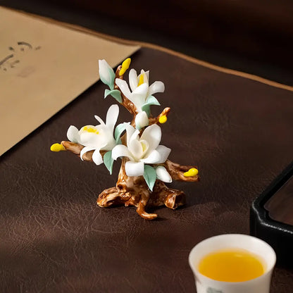 New Chinese Porcelain Flower Tea Table Decor – Pure Handmade
