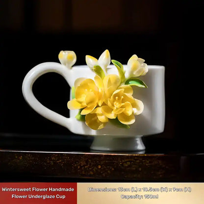 Hand-Sculpted Flower Ceramic Mug | Unique Gift for Her