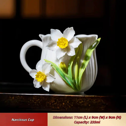 Hand-Sculpted Flower Ceramic Mug | Unique Gift for Her