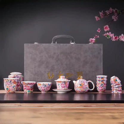 Hand-painted Enamel Teapot with Gaiwan & Cups – Heirloom-Quality Artistry for Tea Masters and Discerning Collectors