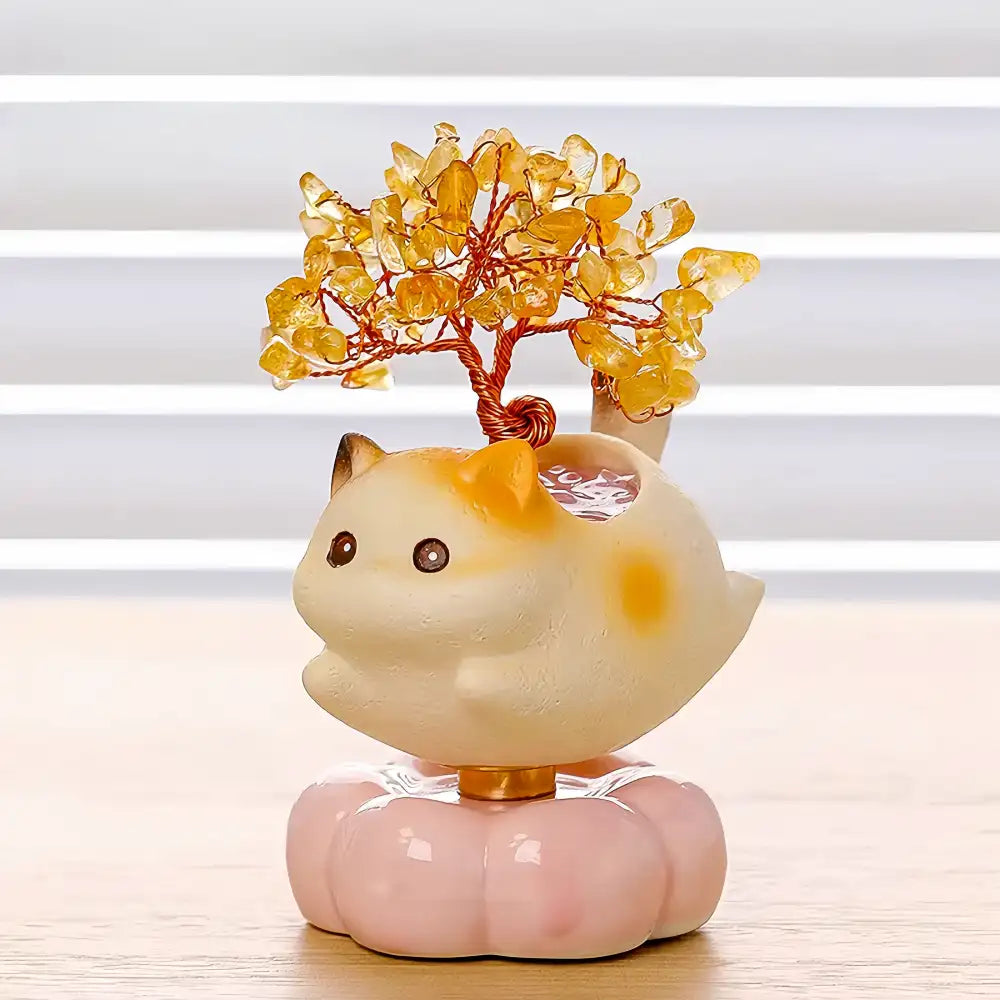 Crystal Spinning Money Tree with Lucky Cat
