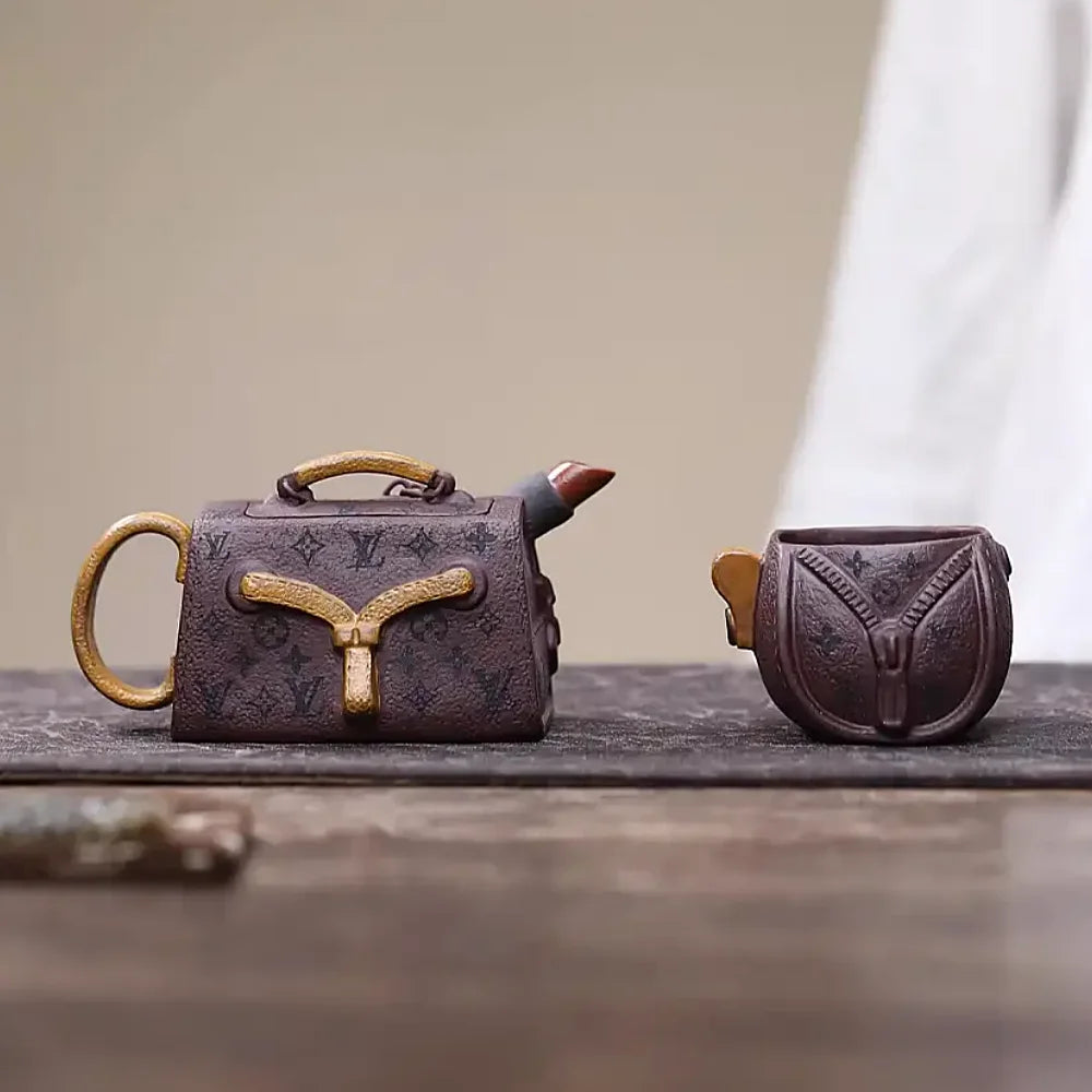 Traditional Yixing Purple Clay Teapot with Matching Cups – Made of Aged Zini Clay