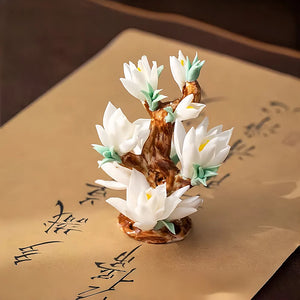 New Chinese Porcelain Flower Tea Table Decor – Pure Handmade