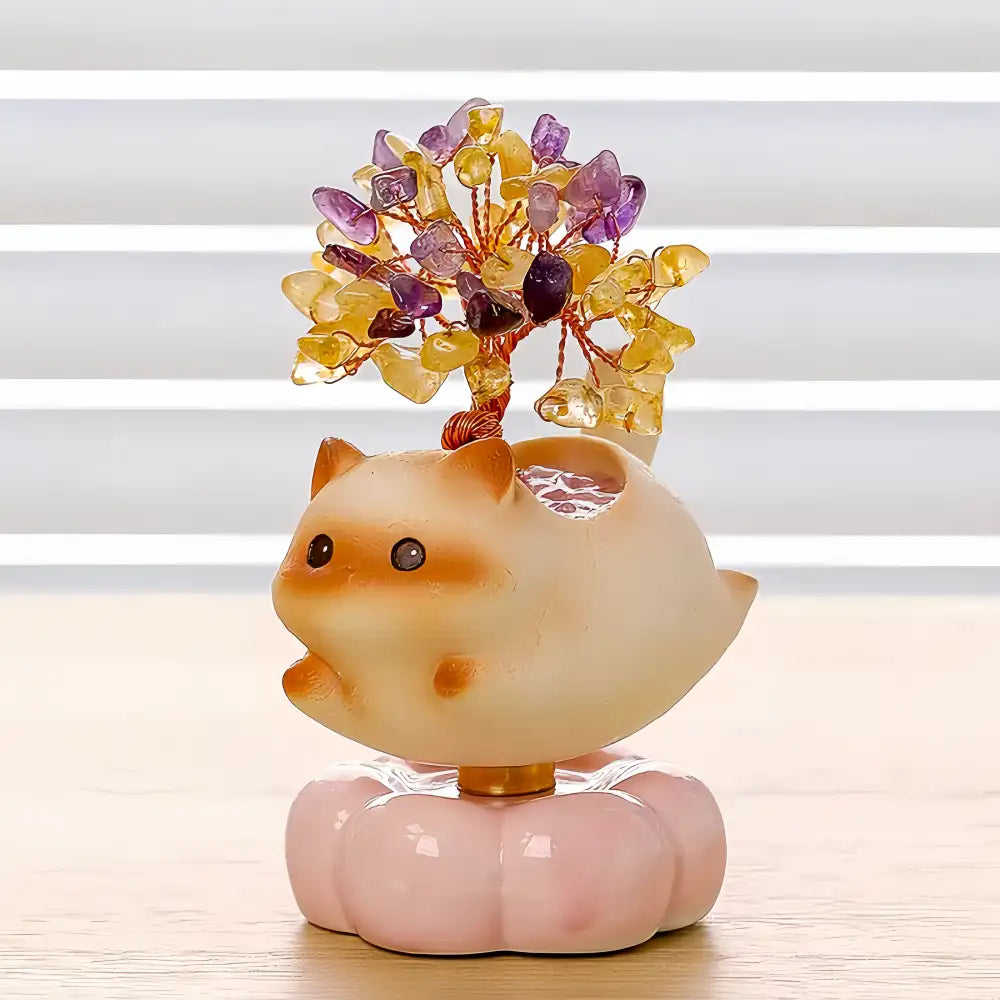 Crystal Spinning Money Tree with Lucky Cat
