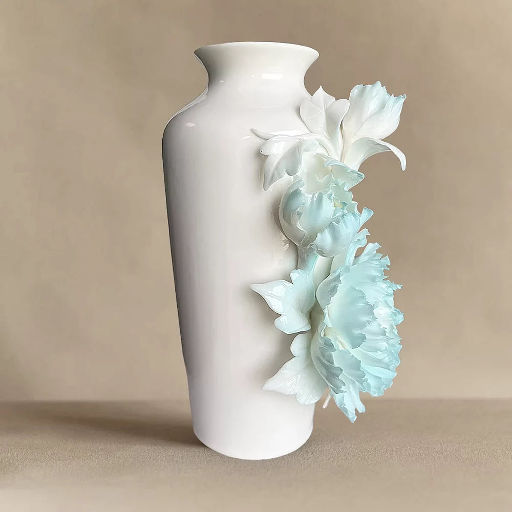 Intangible Cultural Heritage Handmade Peony Vase – Ice Sea Blue