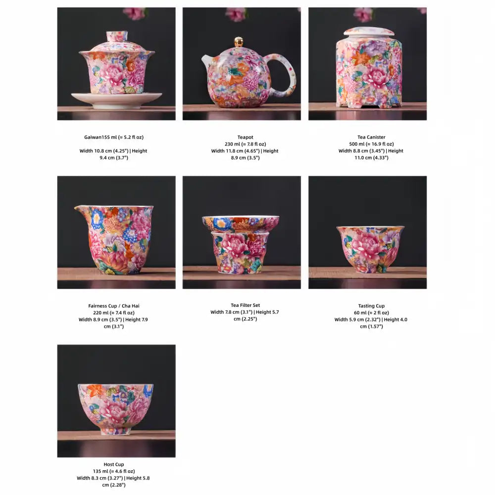 Hand-painted Enamel Teapot with Gaiwan & Cups – Heirloom-Quality Artistry for Tea Masters and Discerning Collectors
