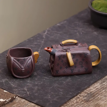 Traditional Yixing Purple Clay Teapot with Matching Cups – Made of Aged Zini Clay