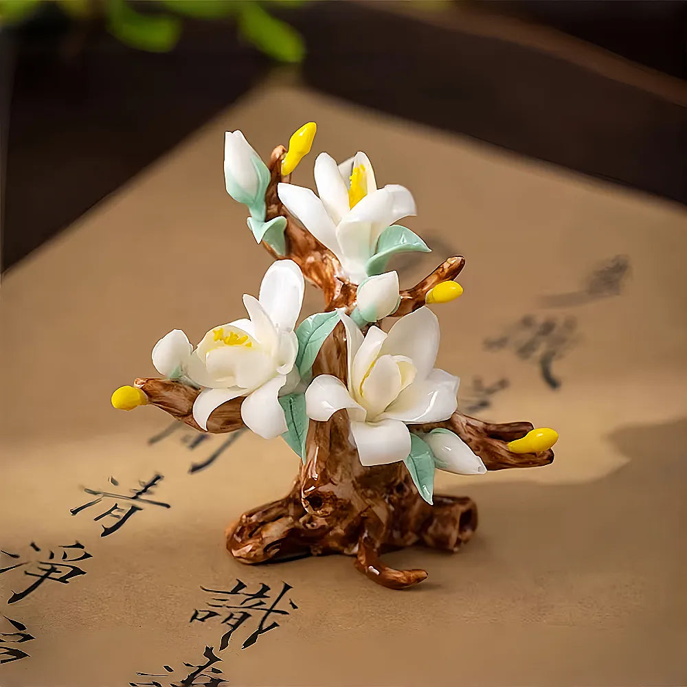 New Chinese Porcelain Flower Tea Table Decor – Pure Handmade