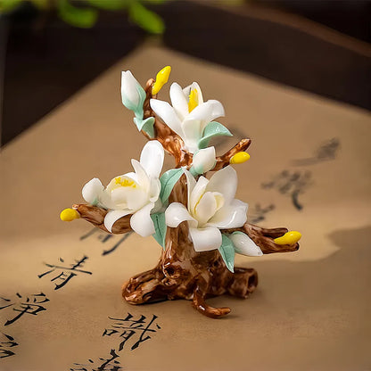 New Chinese Porcelain Flower Tea Table Decor – Pure Handmade