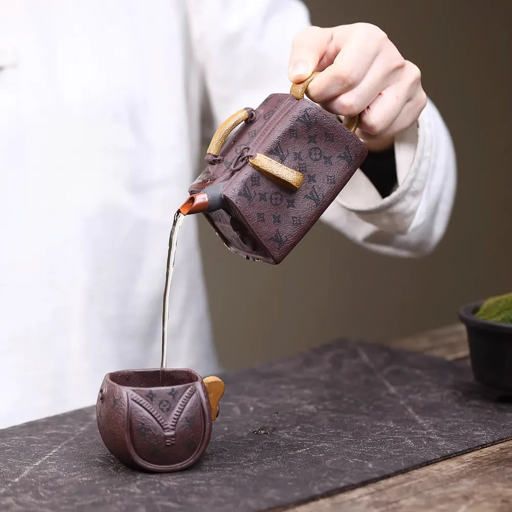 Traditional Yixing Purple Clay Teapot with Matching Cups – Made of Aged Zini Clay