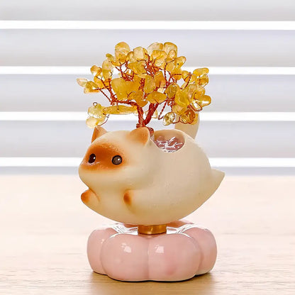 Crystal Spinning Money Tree with Lucky Cat