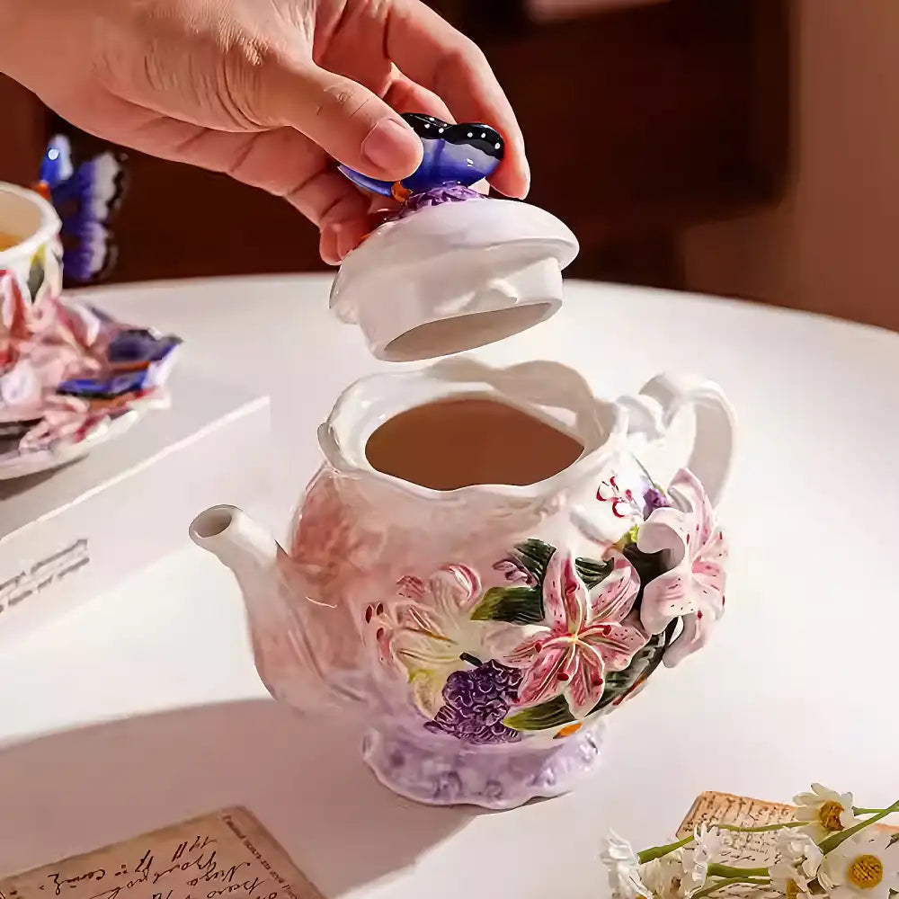 The Lily Brew: Sculptural Ceramic Teapot & Cup Set