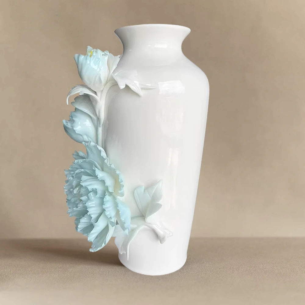 Intangible Cultural Heritage Handmade Peony Vase – Ice Sea Blue