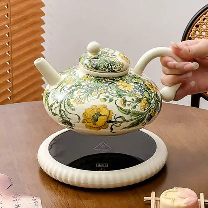 Vintage Oil Painting Rose Flower Teapot & Cup Set – Ceramic Teapot with Cups, Retro Floral Tea Set, Elegant Gift Box for Women