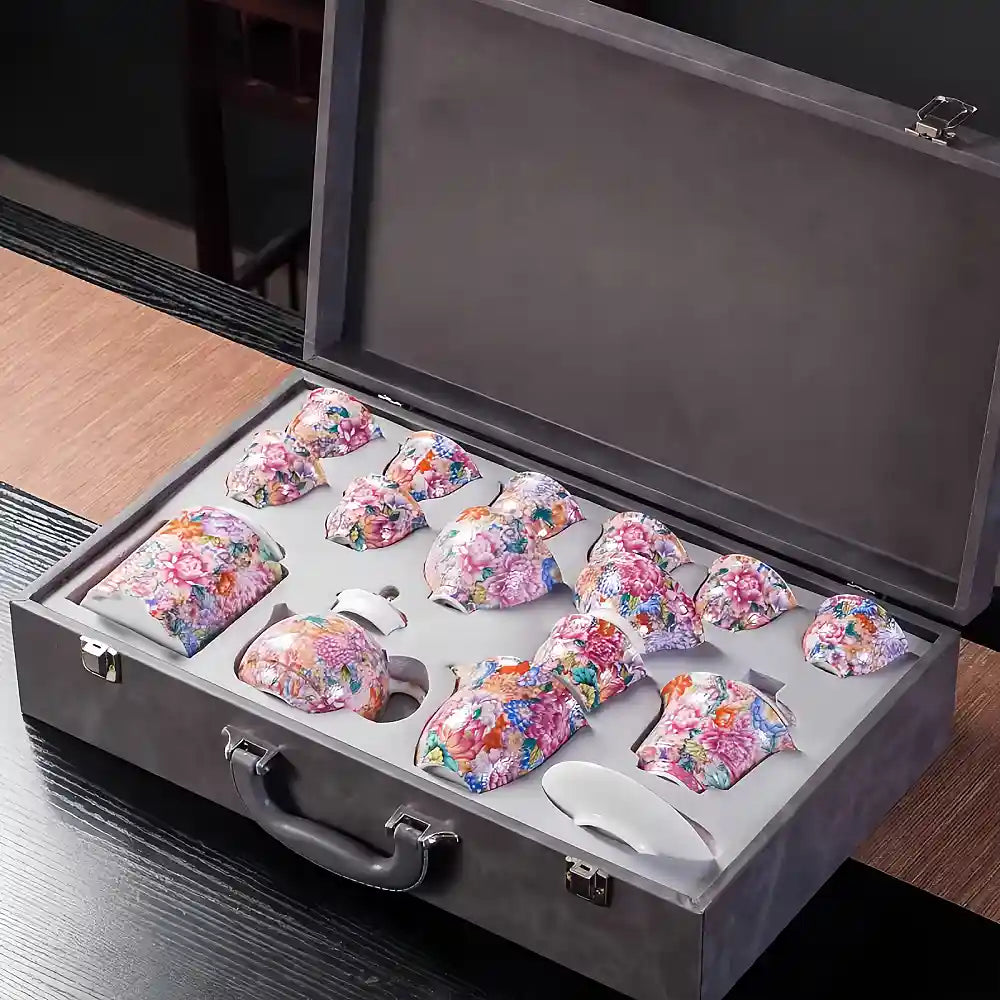 Hand-painted Enamel Teapot with Gaiwan & Cups – Heirloom-Quality Artistry for Tea Masters and Discerning Collectors