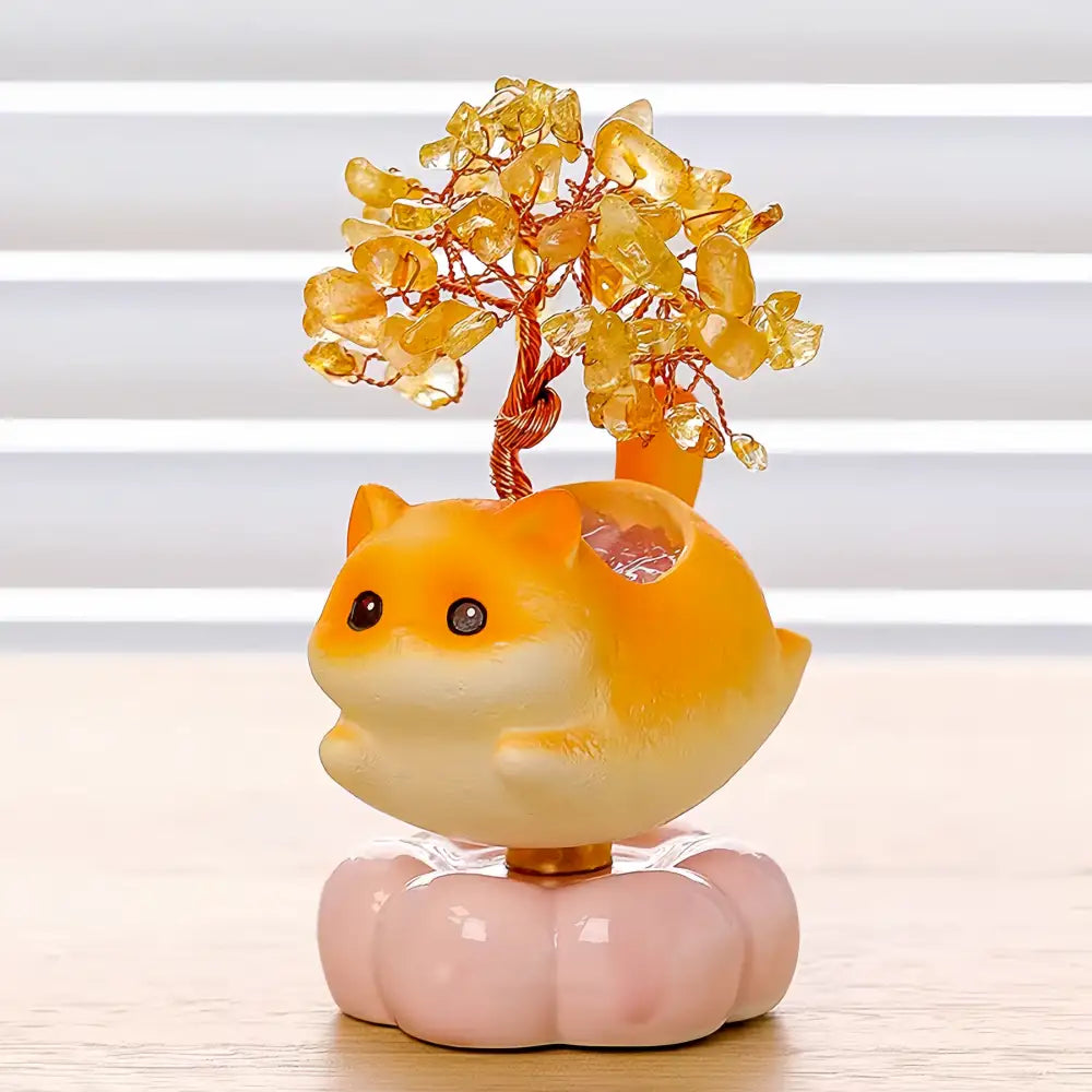 Crystal Spinning Money Tree with Lucky Cat