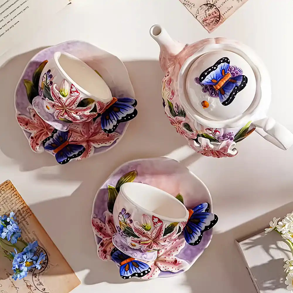 The Lily Brew: Sculptural Ceramic Teapot & Cup Set