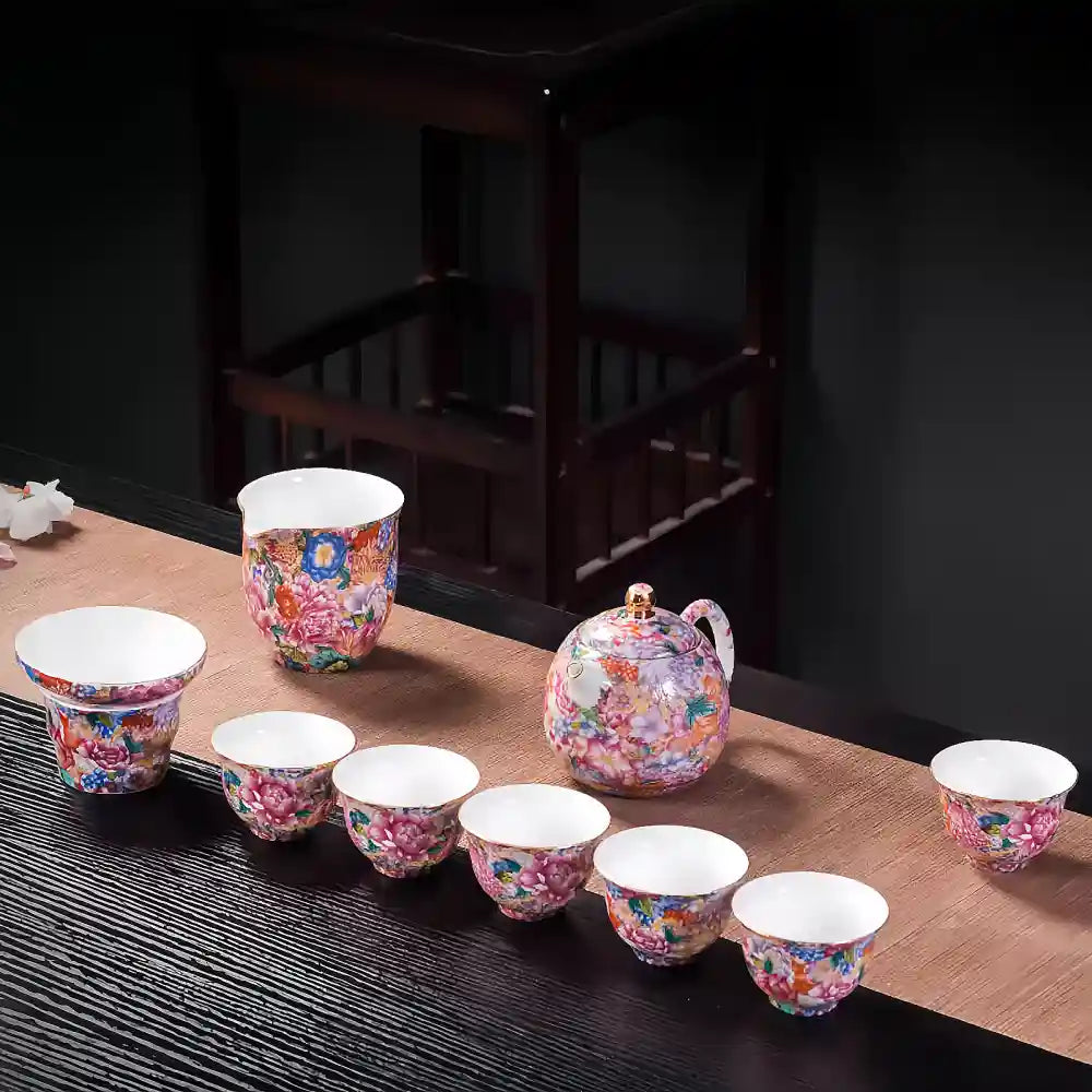 Hand-painted Enamel Teapot with Gaiwan & Cups – Heirloom-Quality Artistry for Tea Masters and Discerning Collectors