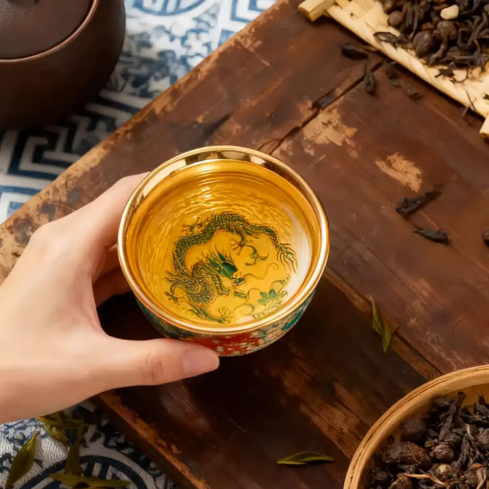 Enamel-Gilded Dragon & Phoenix Pair Teacups - Handcrafted Porcelain Tea Set, Chinese Antique-Style Gift