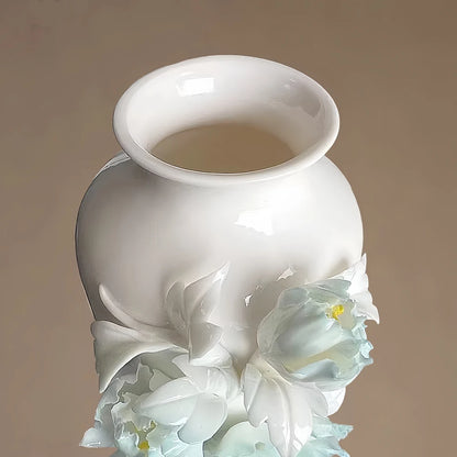 Intangible Cultural Heritage Handmade Peony Vase – Ice Sea Blue