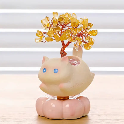 Crystal Spinning Money Tree with Lucky Cat