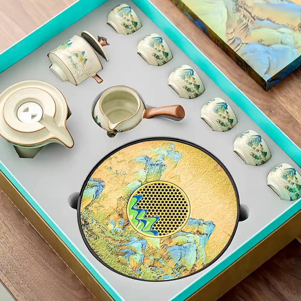 High-end Ru Kiln Tea Set, New Home Owner's Cup Housewarming Gift, Chinese Hospitality Tea Set