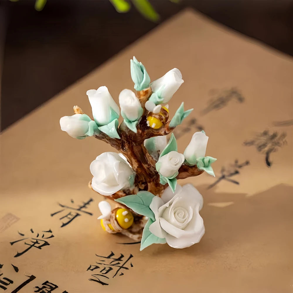 New Chinese Porcelain Flower Tea Table Decor – Pure Handmade