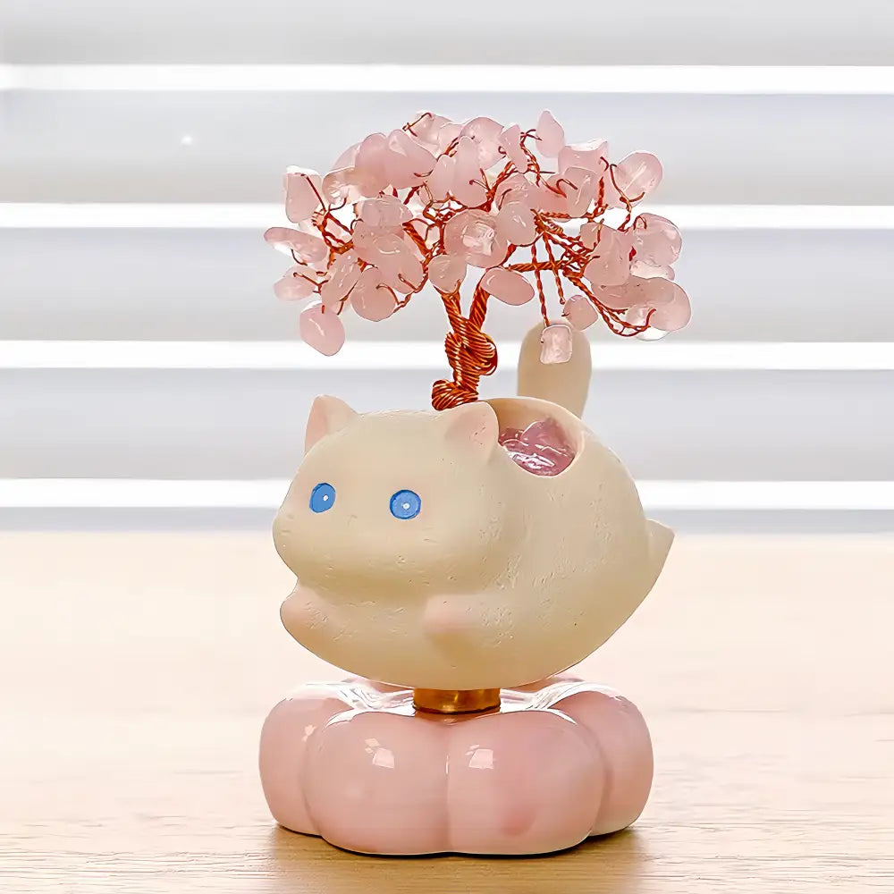 Crystal Spinning Money Tree with Lucky Cat