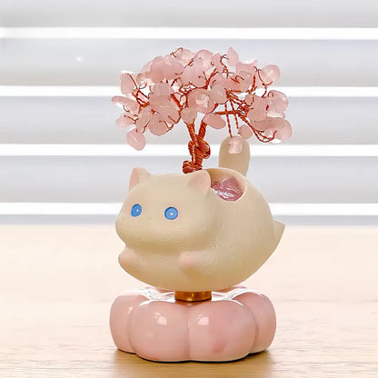 Crystal Spinning Money Tree with Lucky Cat