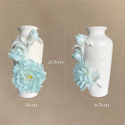 Intangible Cultural Heritage Handmade Peony Vase – Ice Sea Blue