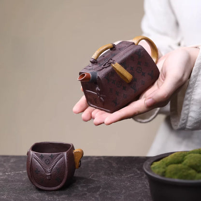 Traditional Yixing Purple Clay Teapot with Matching Cups – Made of Aged Zini Clay
