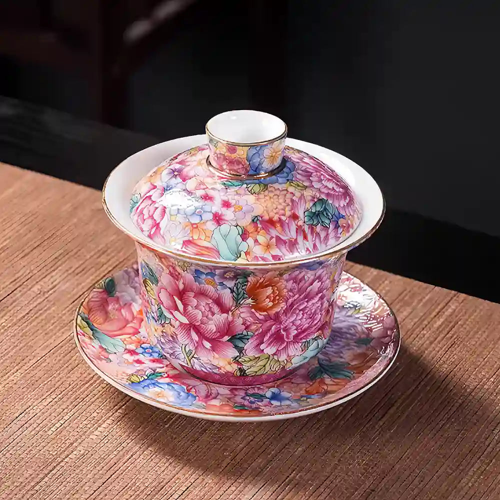 Hand-painted Enamel Teapot with Gaiwan & Cups – Heirloom-Quality Artistry for Tea Masters and Discerning Collectors