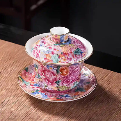 Hand-painted Enamel Teapot with Gaiwan & Cups – Heirloom-Quality Artistry for Tea Masters and Discerning Collectors