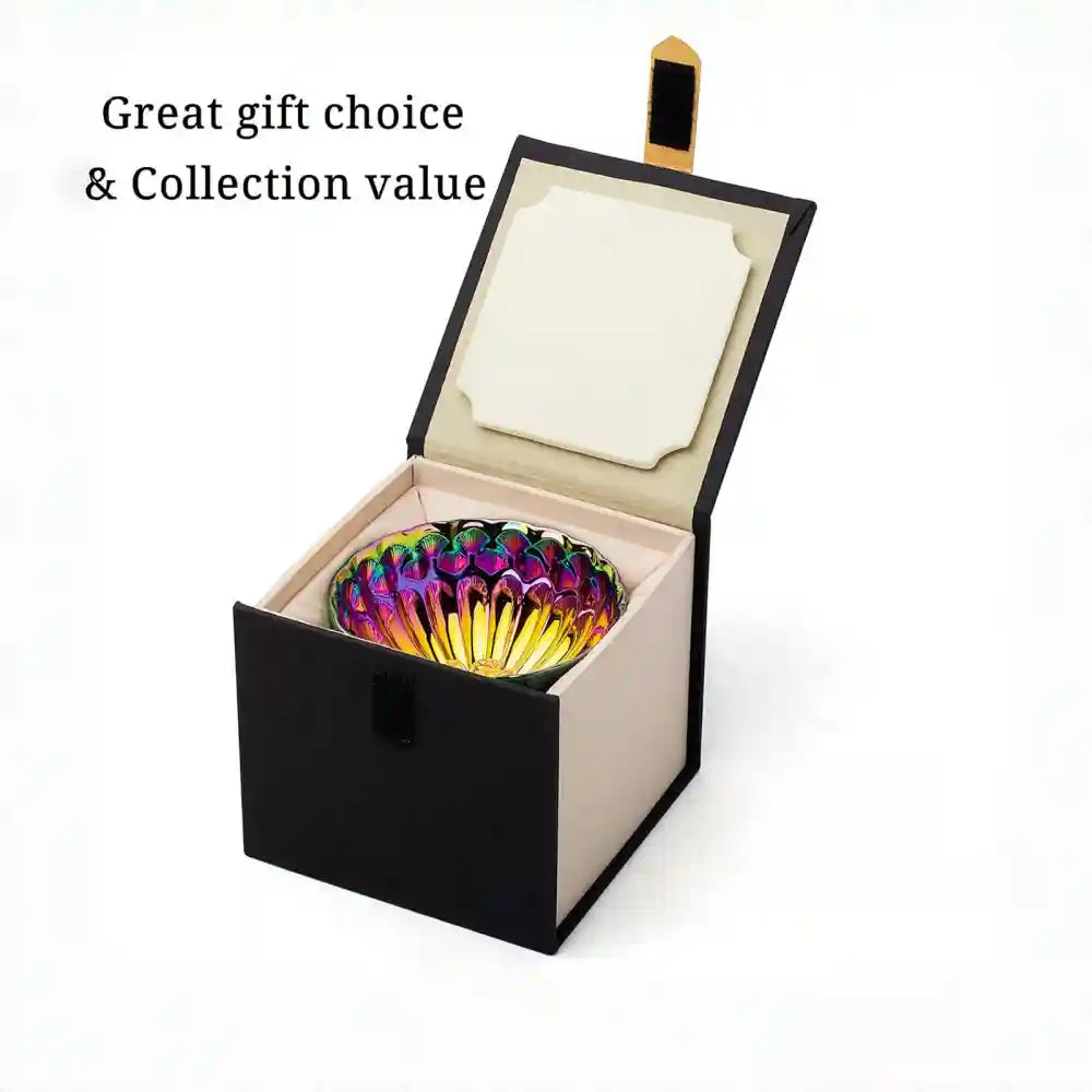 Seven-Colored Peacock Cup – Kiln-Changed Tenmoku Tea Bowl, Creative Lotus Design, Artisan Tea Ceremony Gift