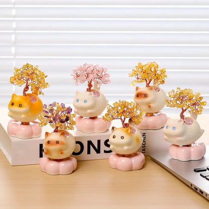 Crystal Spinning Money Tree with Lucky Cat