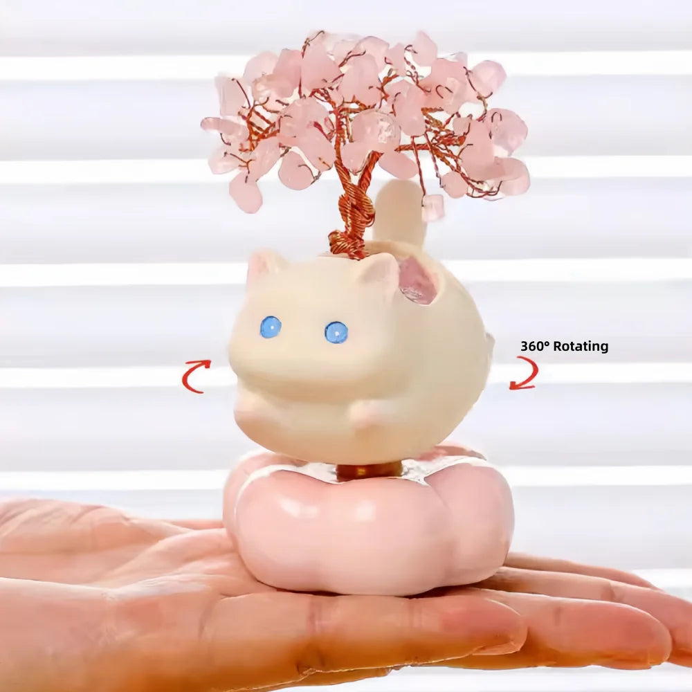 Crystal Spinning Money Tree with Lucky Cat