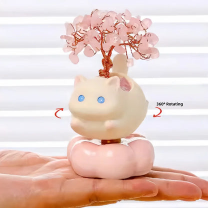 Crystal Spinning Money Tree with Lucky Cat