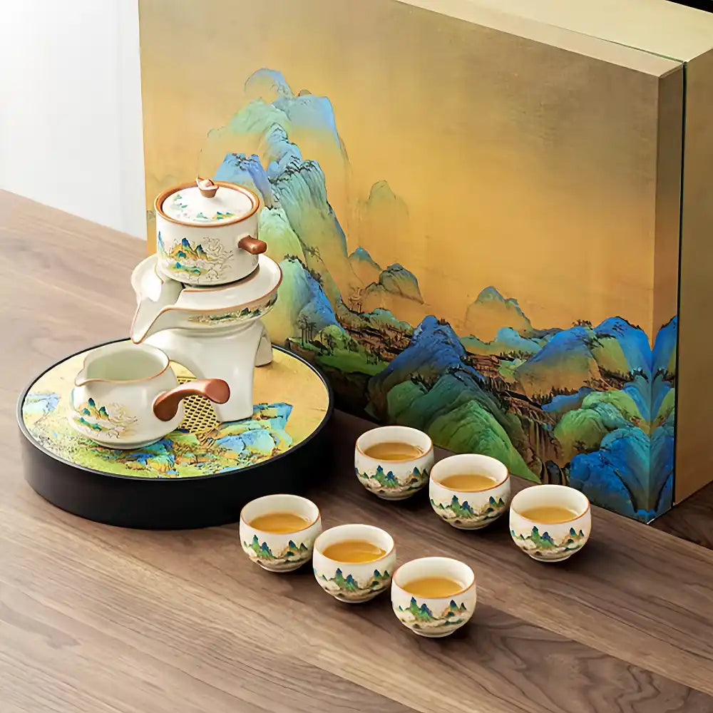 High-end Ru Kiln Tea Set, New Home Owner's Cup Housewarming Gift, Chinese Hospitality Tea Set