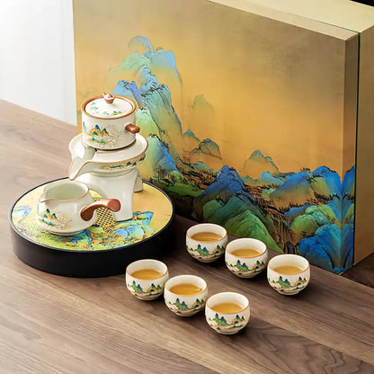 High-end Ru Kiln Tea Set, New Home Owner's Cup Housewarming Gift, Chinese Hospitality Tea Set