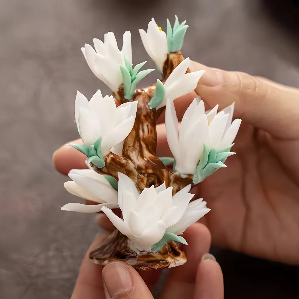 New Chinese Porcelain Flower Tea Table Decor – Pure Handmade