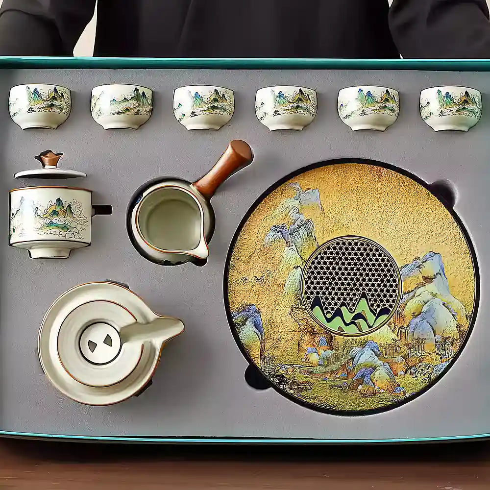 High-end Ru Kiln Tea Set, New Home Owner's Cup Housewarming Gift, Chinese Hospitality Tea Set