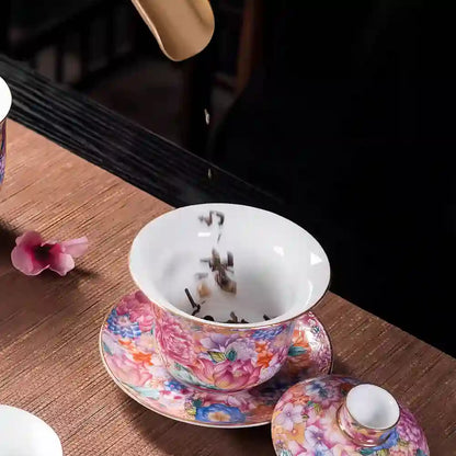 Hand-painted Enamel Teapot with Gaiwan & Cups – Heirloom-Quality Artistry for Tea Masters and Discerning Collectors
